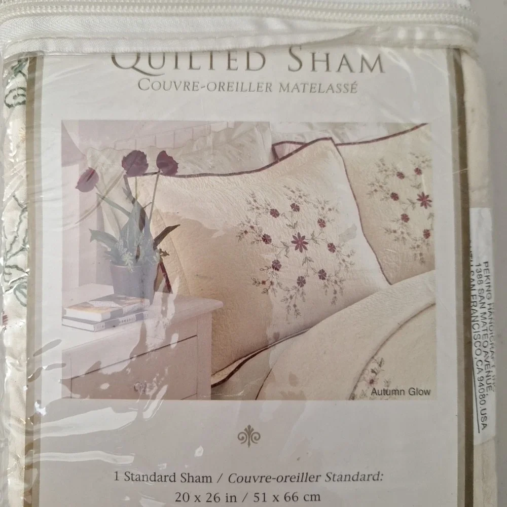 VTG Peking Handicraft 'Autumn Glow' Quilted Floral Sham Standard 100% Cotton NEW